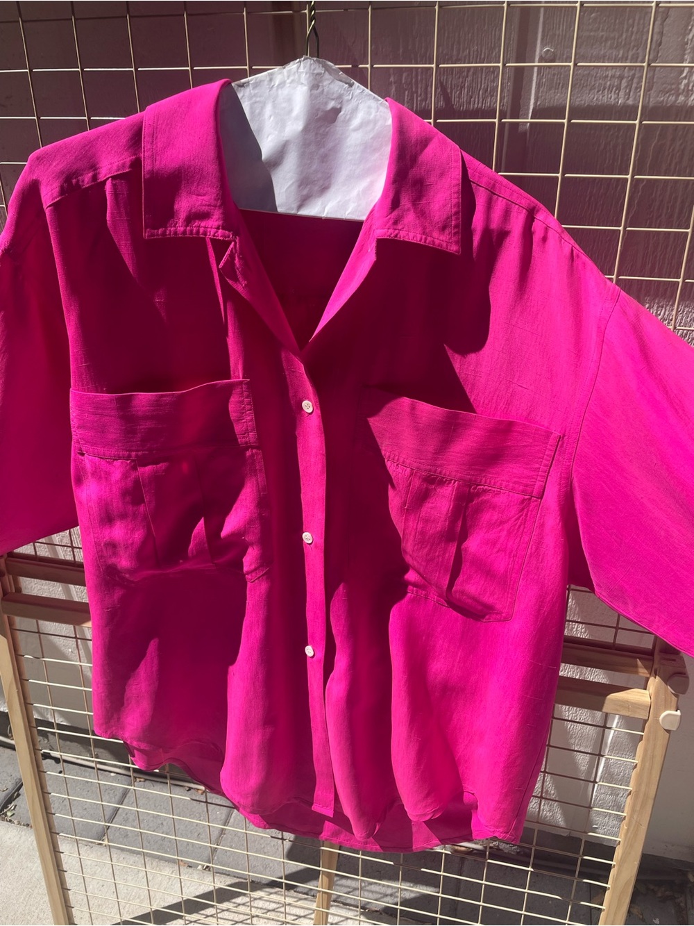 VTG TOTOnKO Women’s Hot Pink Linen Button Down Shirt Blouse Size M Oversized Y2K